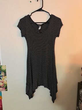 Black & White Striped Asymmetrical Handkerchief Hem Dress